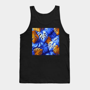 Blue Red Tropical Leaves Tank Top